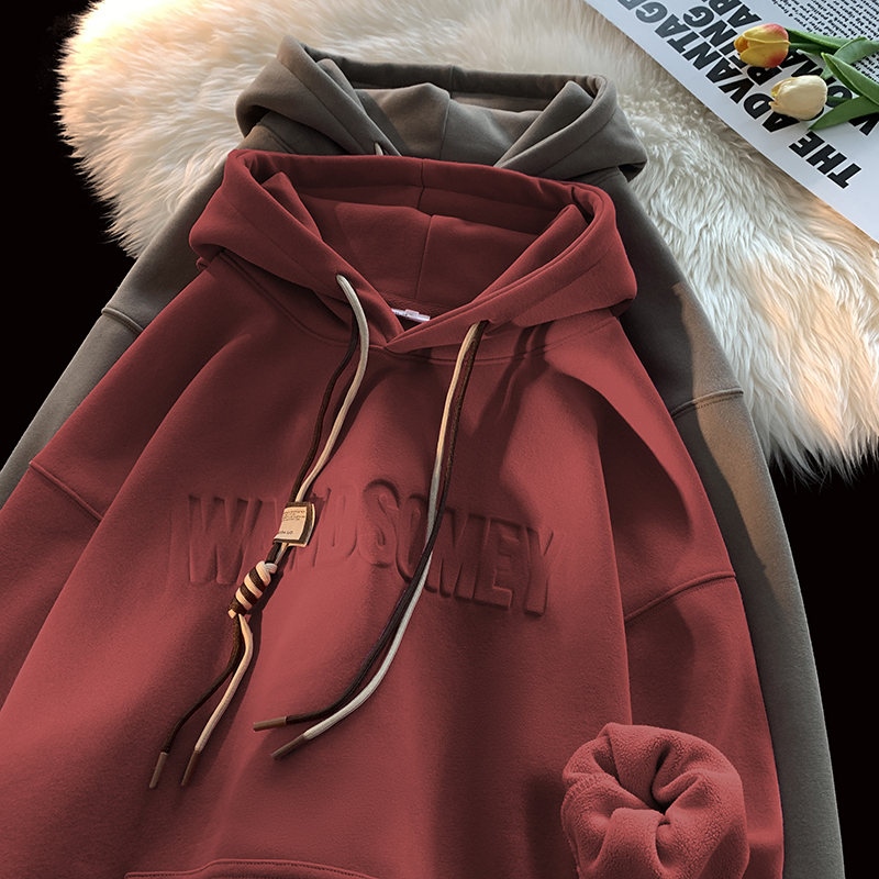 BBXX 500g重磅美式3D立体字母钢印加绒加厚连帽卫衣男宽松潮外套