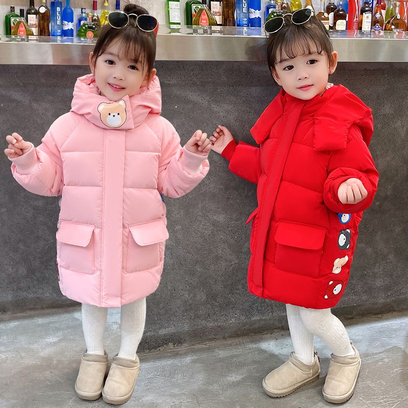 【巴拉甄选】女童冬装加绒棉衣中长款2023新款儿童免洗棉服女