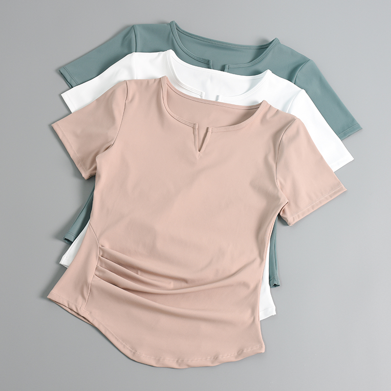 夏季瑜伽服女紧身晨跑步运动上衣显瘦短袖t恤速干透气薄款健身服