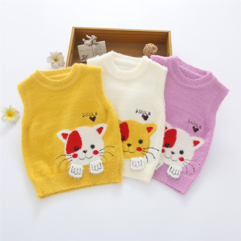 女童马甲婴儿宝宝春秋针织毛衣背心幼儿童毛线外穿水貂绒马夹坎肩