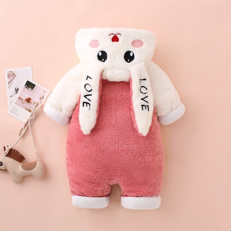 婴儿连体衣加绒加厚新生儿衣服男女宝宝哈衣冬季0-12个月抱衣外