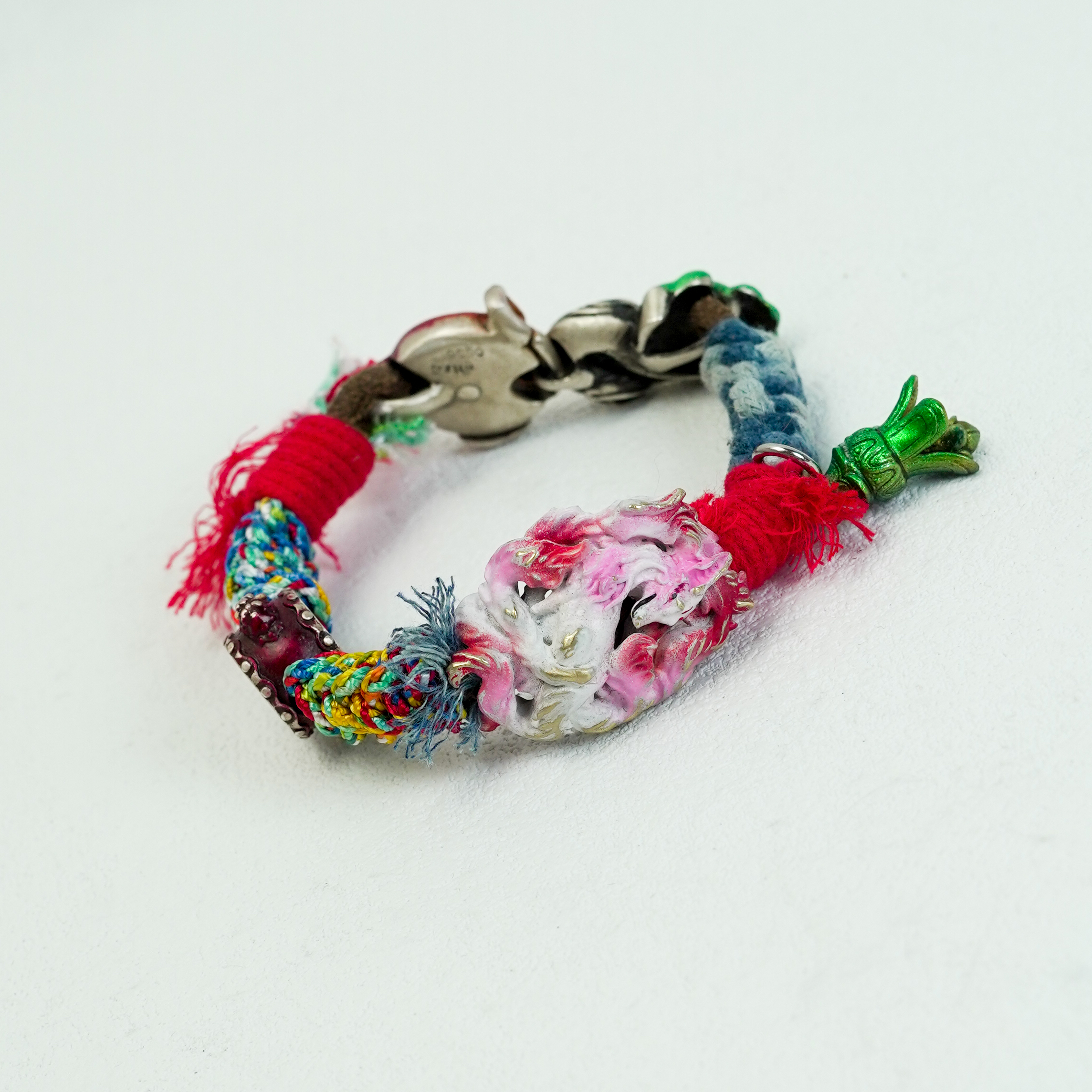 显若 925银布艺手链 九尾铃铛铜仙鹤战鼓银原创手工编织手链时尚