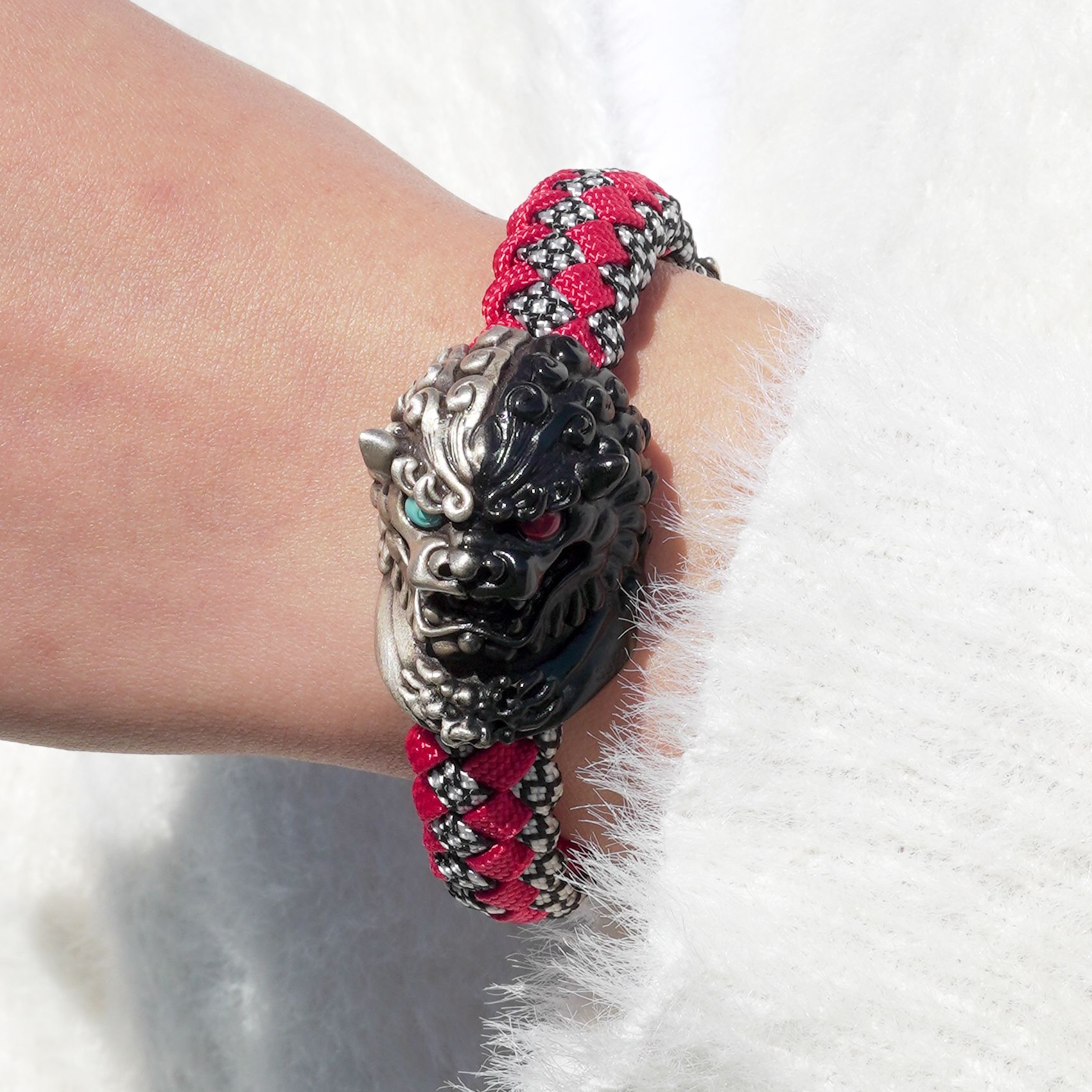 显若 925银布艺手镯 925银 国风系列太和狮 复古个性编织开口手镯