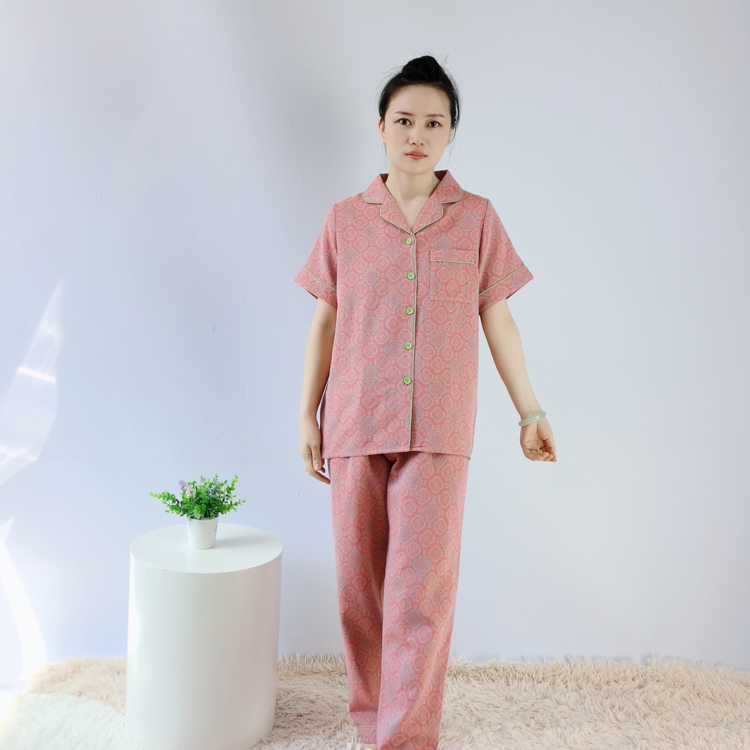 女士大提花双层纱梭织100%棉气质睡衣女款爆款2025新款11273