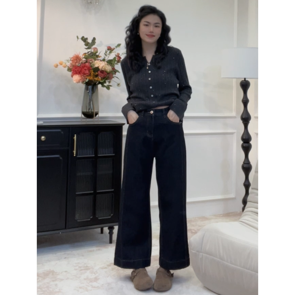 【苹果梨的福音】7个码数 秋冬新款牛仔裤女加绒加厚高腰阔腿裤LY