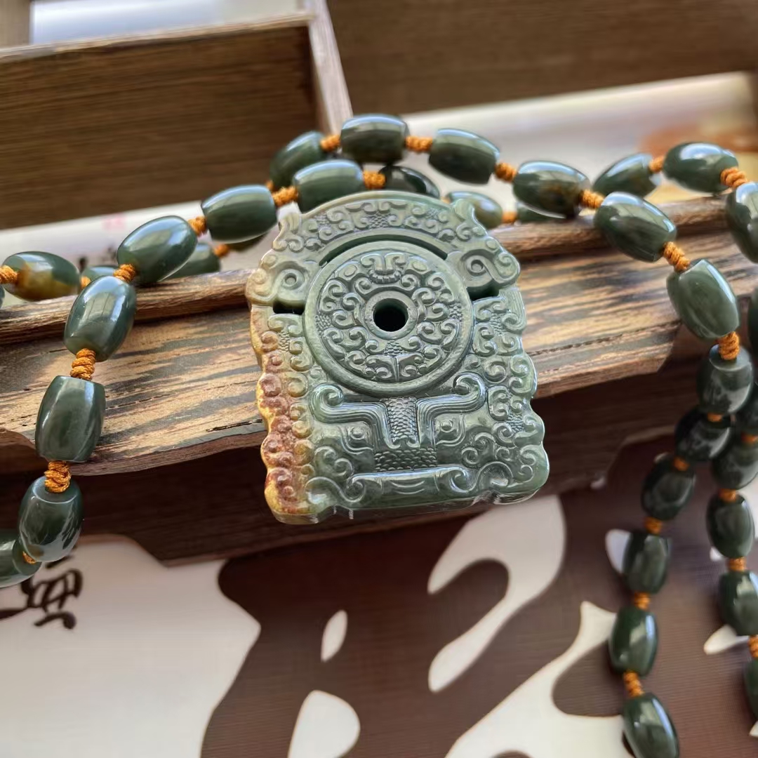河磨玉仿古平安扣挂件吊坠项链双龙壁