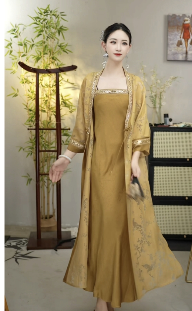 夏维莲2024年夏季中式文艺古法复古显瘦斜裁汉服旗袍（3896+3897）