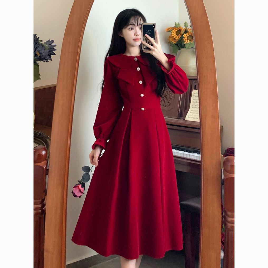 【新品上市】敬酒服新娘大码订婚回门红色丝绒小礼服裙女冬季平时