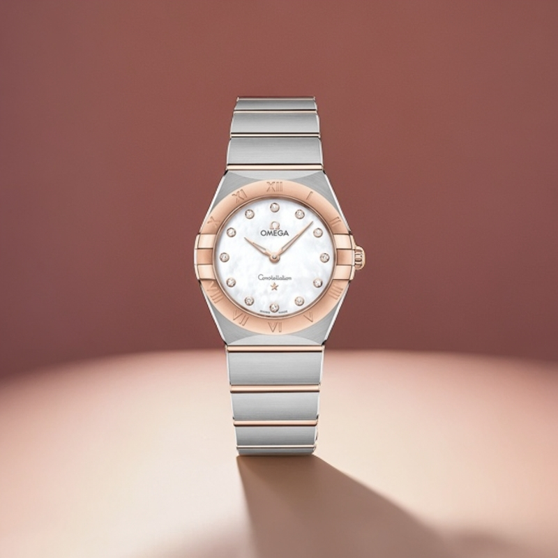 99新 Omega/欧米茄 28表径/星座曼哈顿/玫金/贝母/原钻/女士腕表