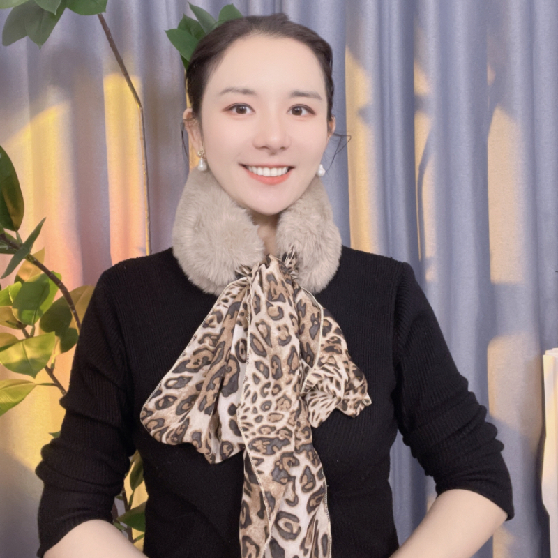 【毛毛围巾】秋冬新款毛毛领系带围巾保暖纱巾洋气豹纹围脖