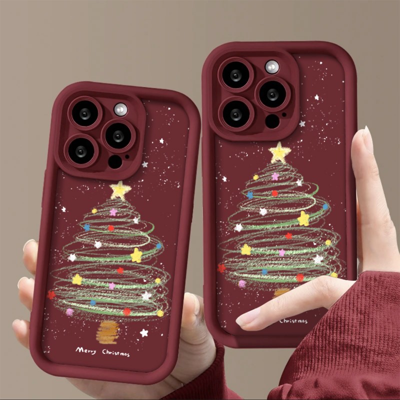 彩绘圣诞树适用iPhone15pro手机壳秋冬VIVO新款华为/小米/OPPO女