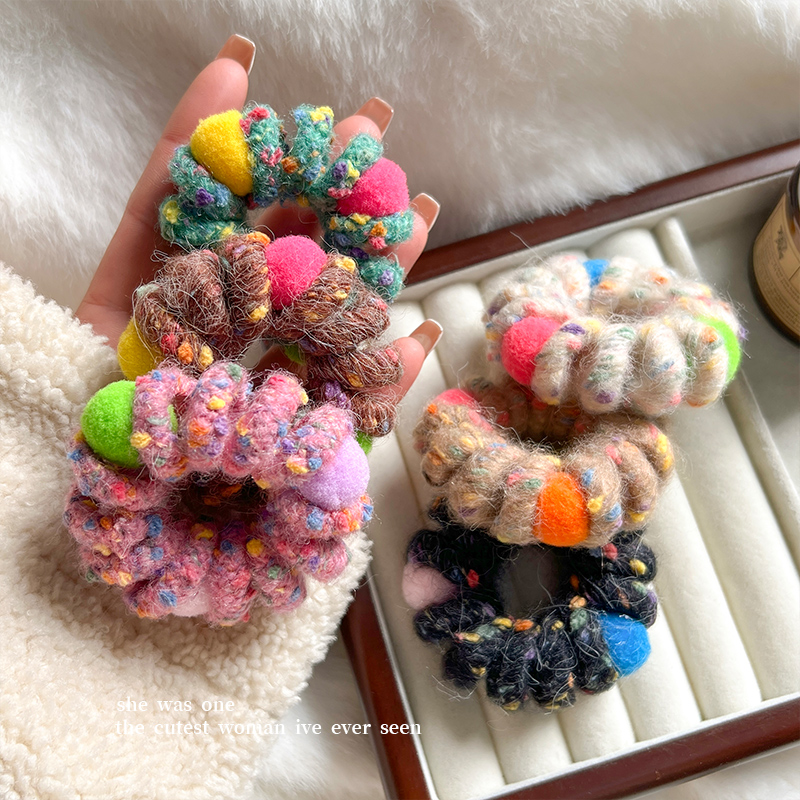 彩色电话线发圈高弹力毛线耐用秋冬高马尾丸子头绳皮筋女扎头发绳