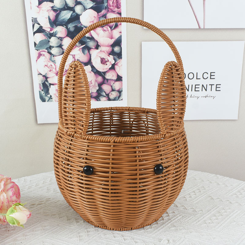 手工编织手提花篮塑料礼品篮小兔子储物筐田园收纳篮采摘篮