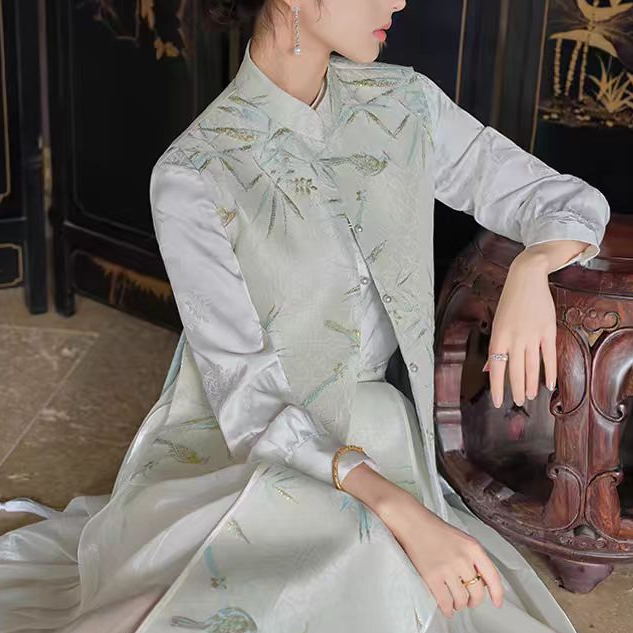 【金丝青竹】004杭州品质金色暗纹面料新中式国风马甲