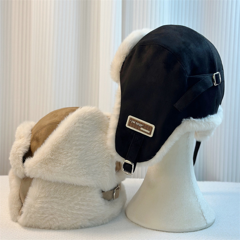 韩版百搭登山帽夹棉羊羔毛护耳飞行帽骑车加厚冬天冷帽防风雷锋帽
