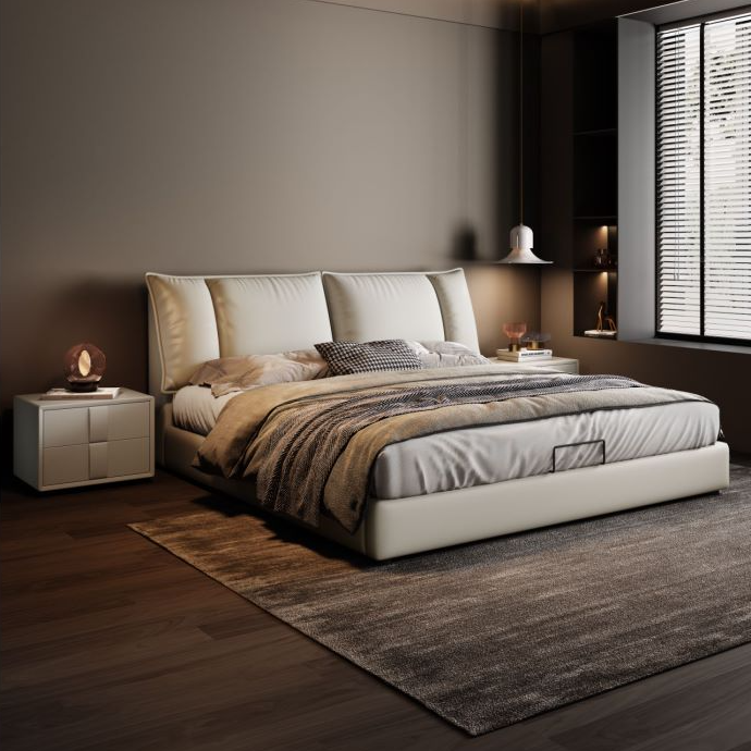 高档大气主卧床意式轻奢真皮床现代简约1.8米北欧双人床1.5米储物