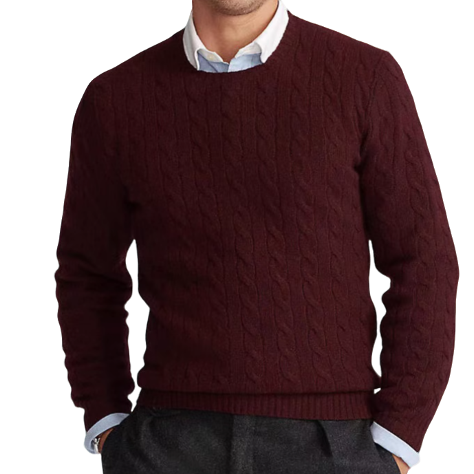 R 剪标 美式经典混纺超软扭花圆领毛衣Y