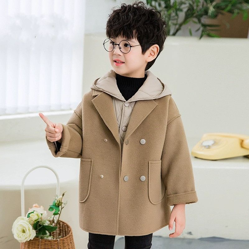 男童呢子大衣毛呢外套2024秋冬新款儿童宝宝洋气双面呢大衣加内胆