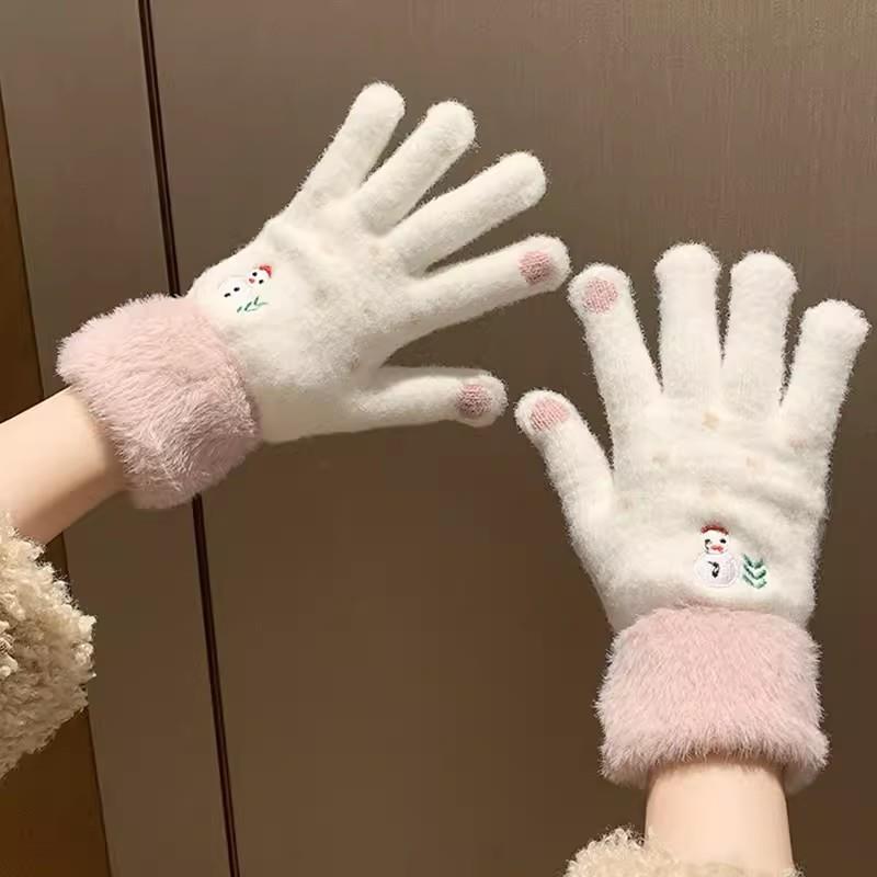 圣诞手套高颜值女生冬季骑车防风保暖防滑加绒加厚手套可爱秋冬