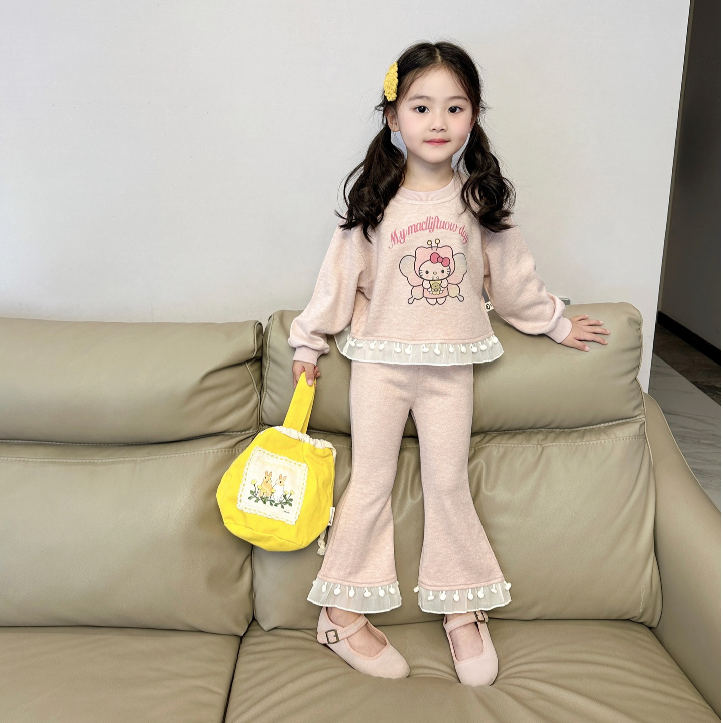 【小Musae】2024秋季新款儿童韩版粉色上衣中小童春秋花边两件套