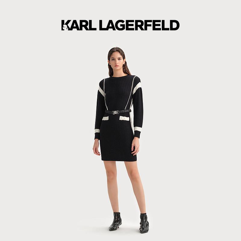 【大可专属】KARLLAGERFELD秋长袖白边针织连衣裙236L1328