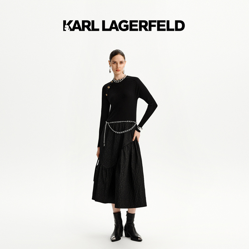 【官方】KARL LAGERFELD卡尔拉格斐25秋新拼接连衣裙老佛爷K26E1332
