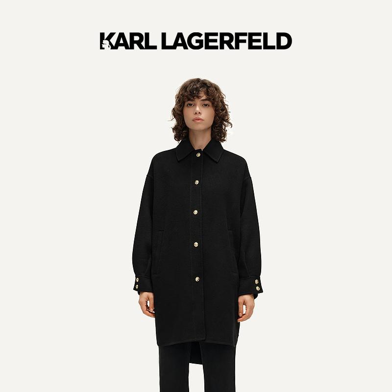 【官方】KARL LAGERFELD卡尔拉格斐翻领宽松羊毛大衣老佛爷E37W15C0