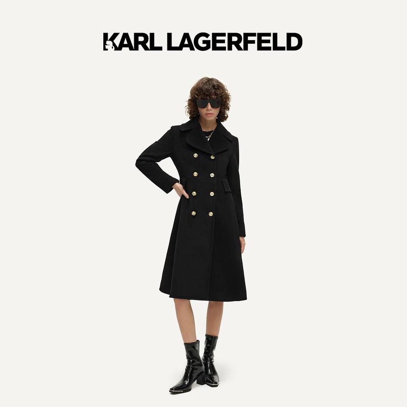 【官方】KARL LAGERFELD卡尔拉格斐秋冬新款黑色双排扣大衣E37W15D3