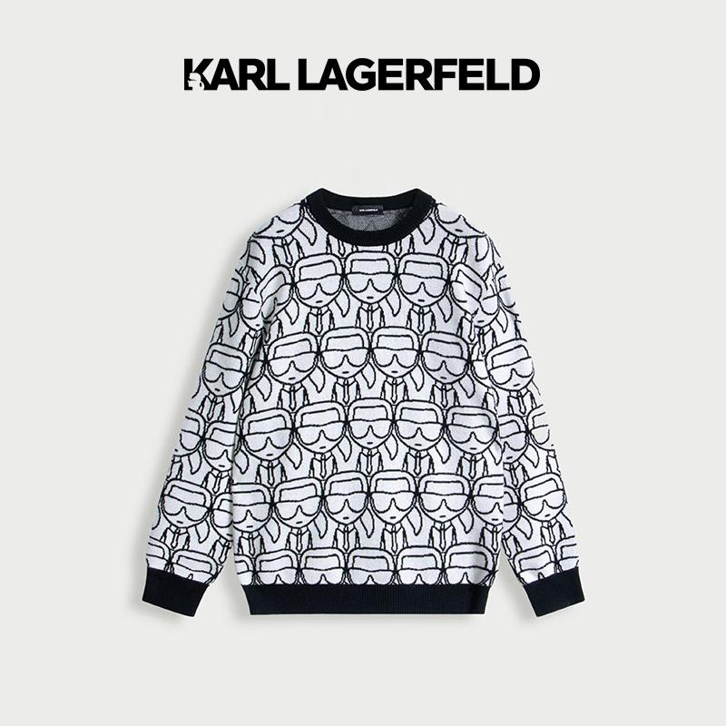 【官方男装】KARL LAGERFELD卡尔拉格斐秋黑白长袖套头衫E37M2009