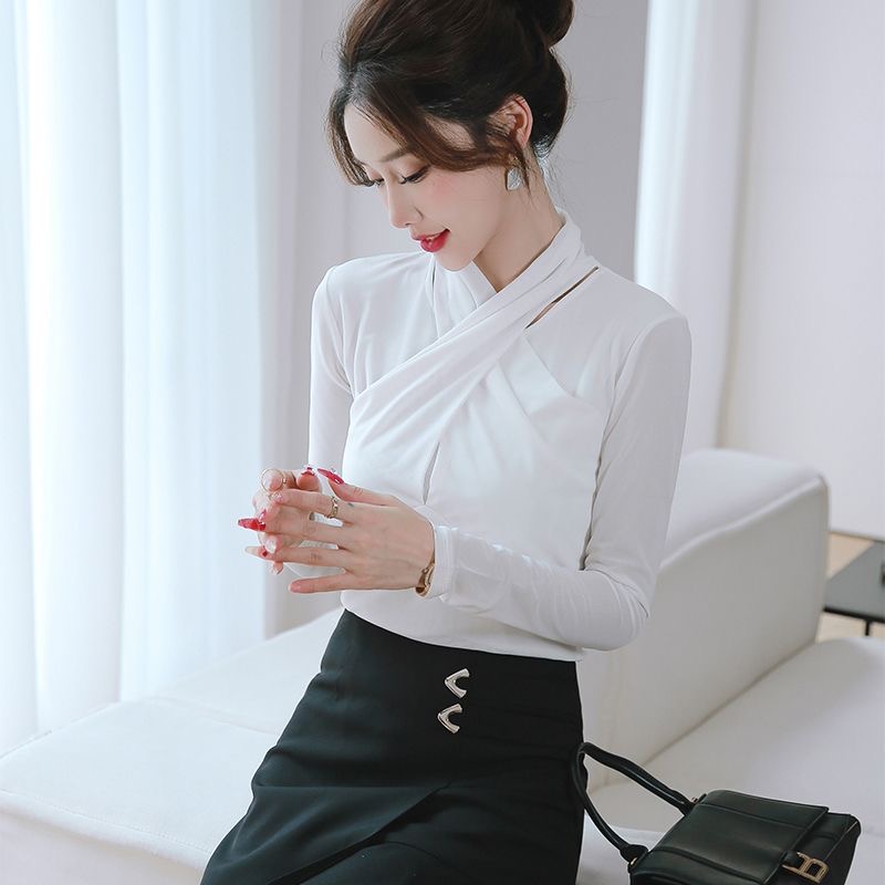 春装修身网纱打底衫女2025新款内搭时尚立领长袖上衣t恤洋气小衫