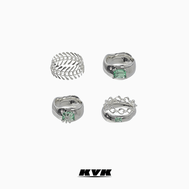 KVK 铜合金戒指 【自播】彩色镶嵌环骨蛛序系列小众轻奢戒指925银