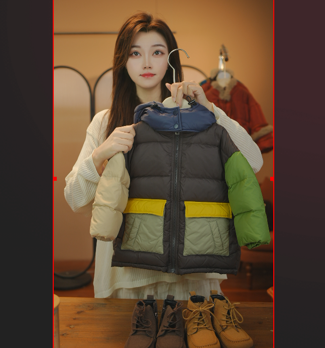 iu2025冬季韩版时尚拼接色连帽保暖羽绒服HF-DB-179