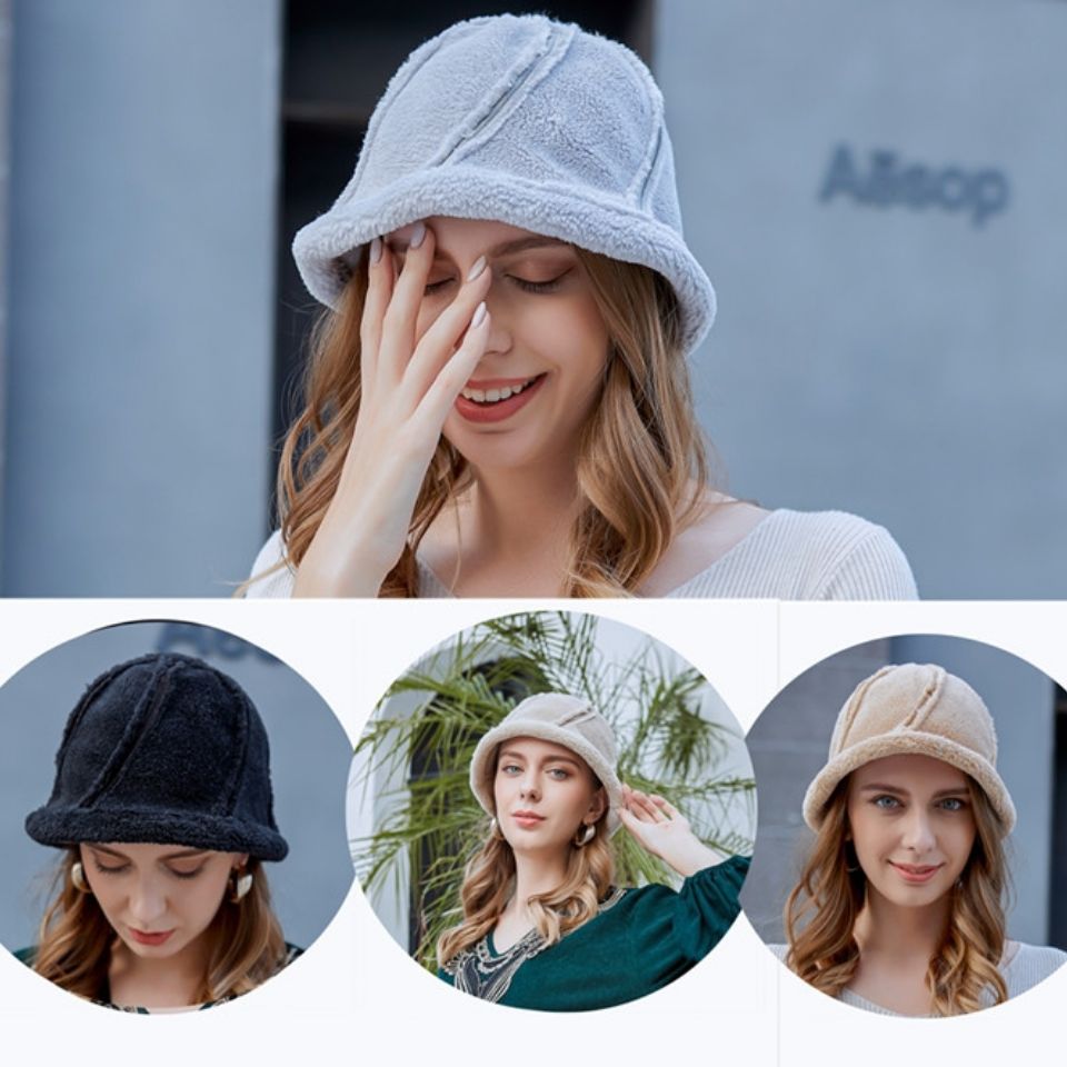 毛绒女秋冬季渔夫帽韩版百搭潮韩系保暖毛绒帽子新款双面加厚帽子