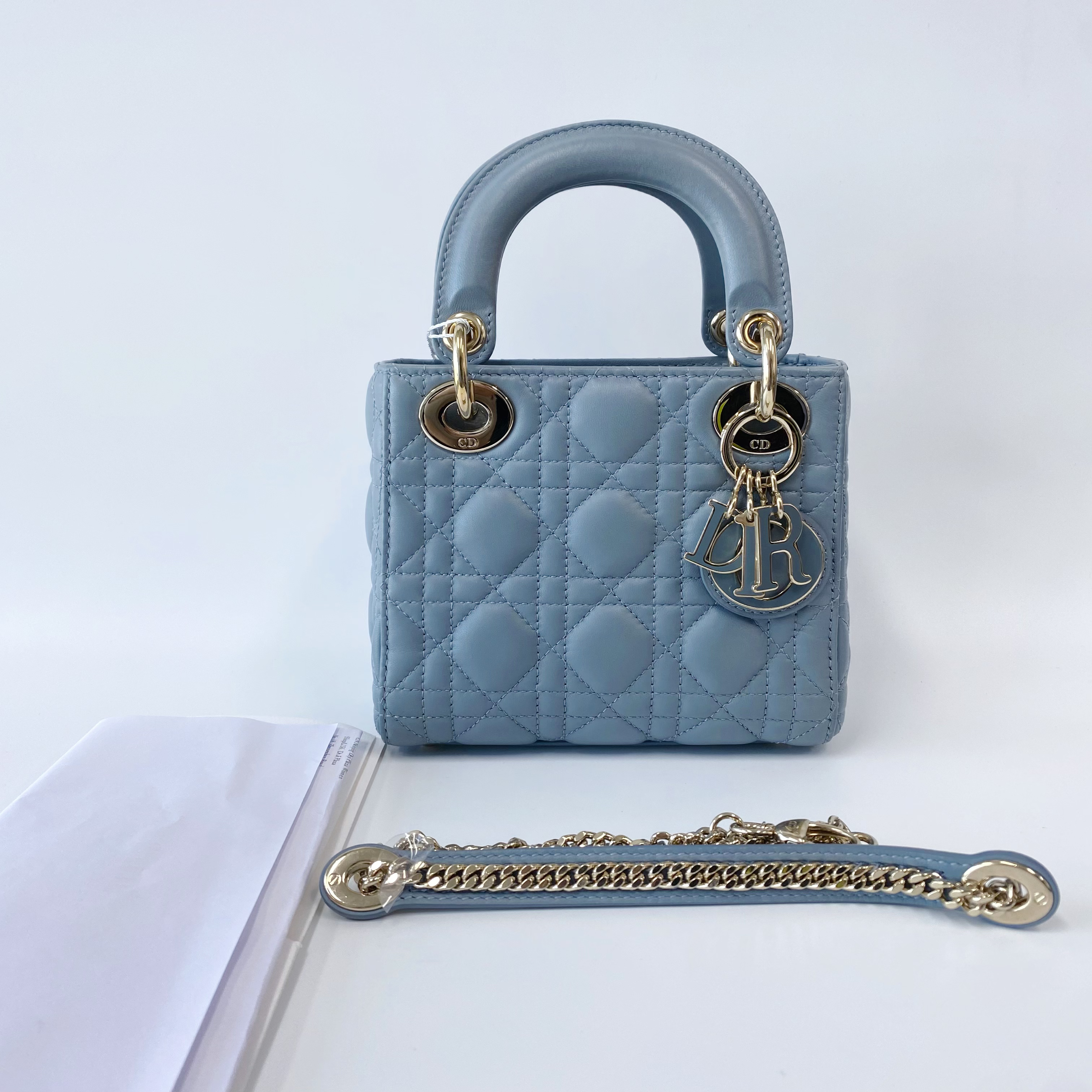 99新 DIOR/迪奥 99新 云雾蓝珐琅扣三格戴妃手提斜挎包