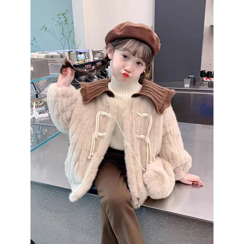 女童加绒外套2023新款韩版童装儿童冬装小香风衣服女孩冬季毛毛衣