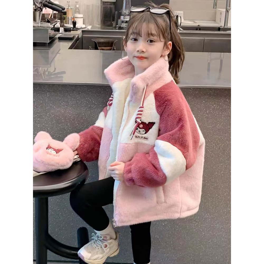 女童秋冬装外套2023新款儿童冬季中大童加绒加厚水貂绒羊羔毛毛衣