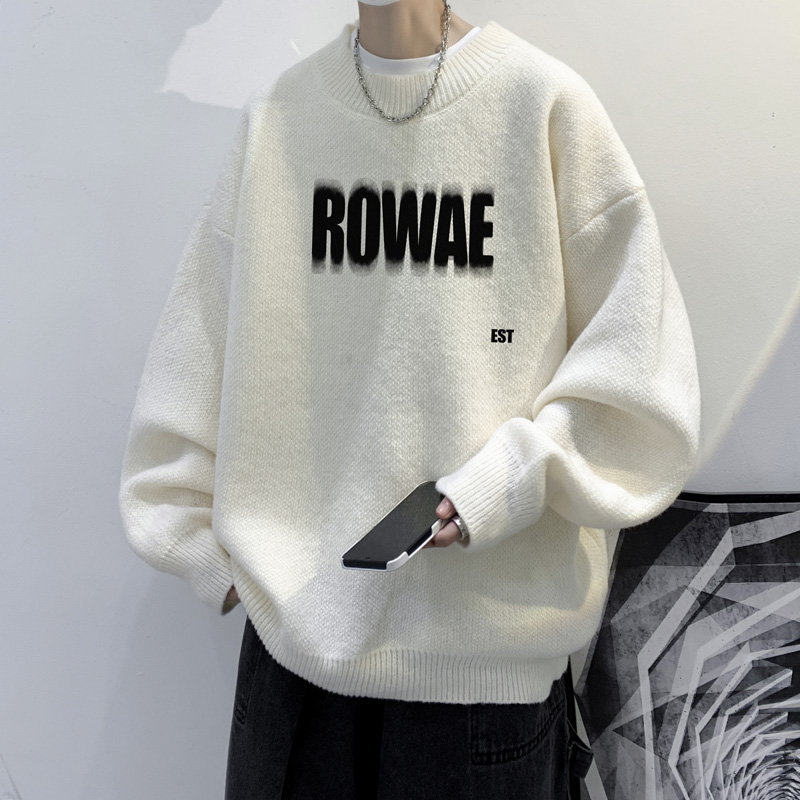 圆领毛衣男生秋冬款潮流百搭慵懒风针织衫宽松休闲套头毛线衣外套