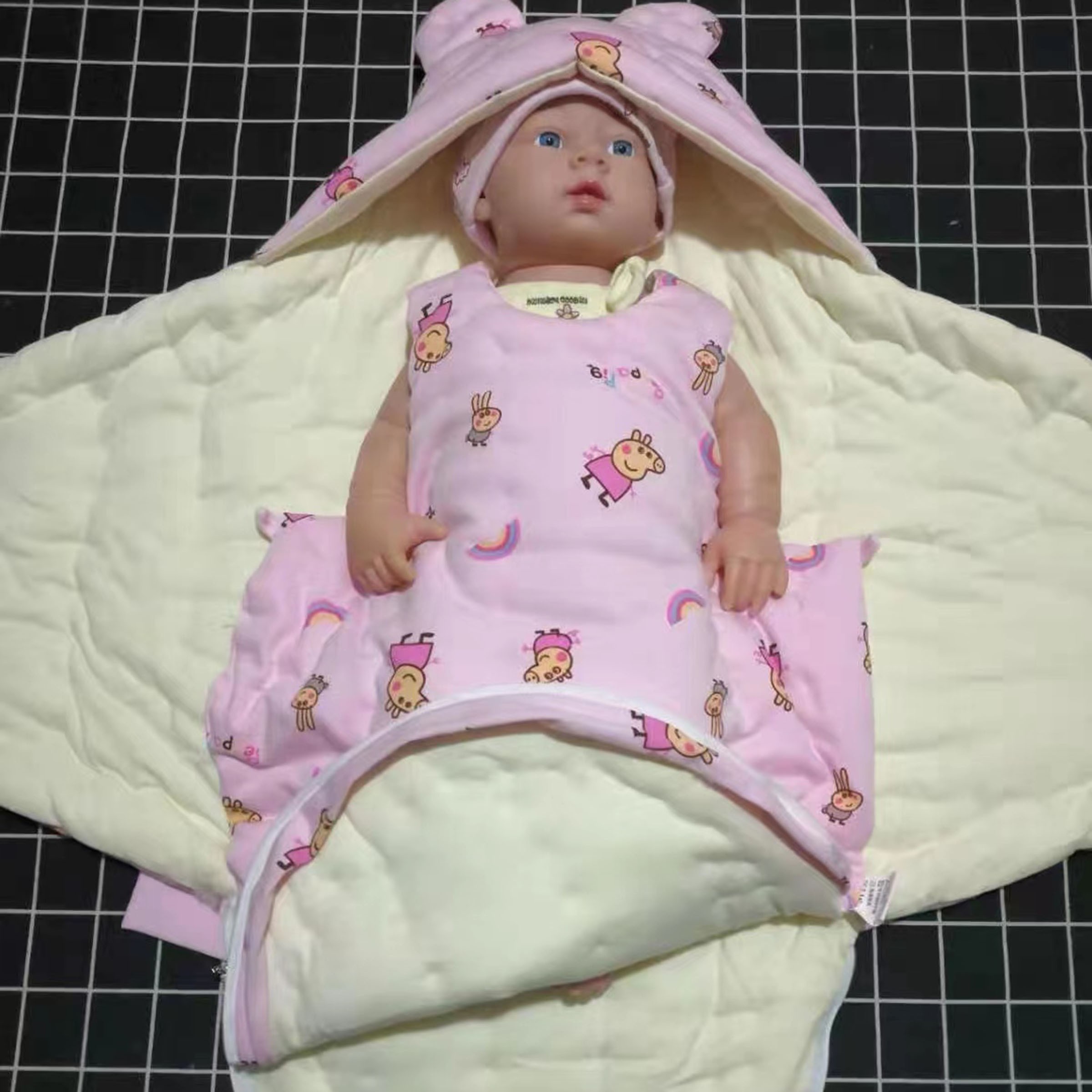 宏祺尔0-6个月手工纯棉花蝴蝶抱被婴幼儿宝宝抱被睡袋宝宝外出服