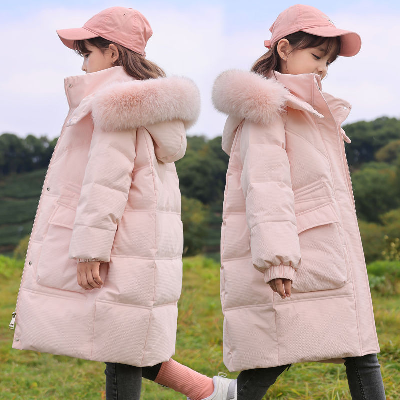 波司断码儿童羽绒服女童2023新款中长款洋气中大童加厚白鸭绒