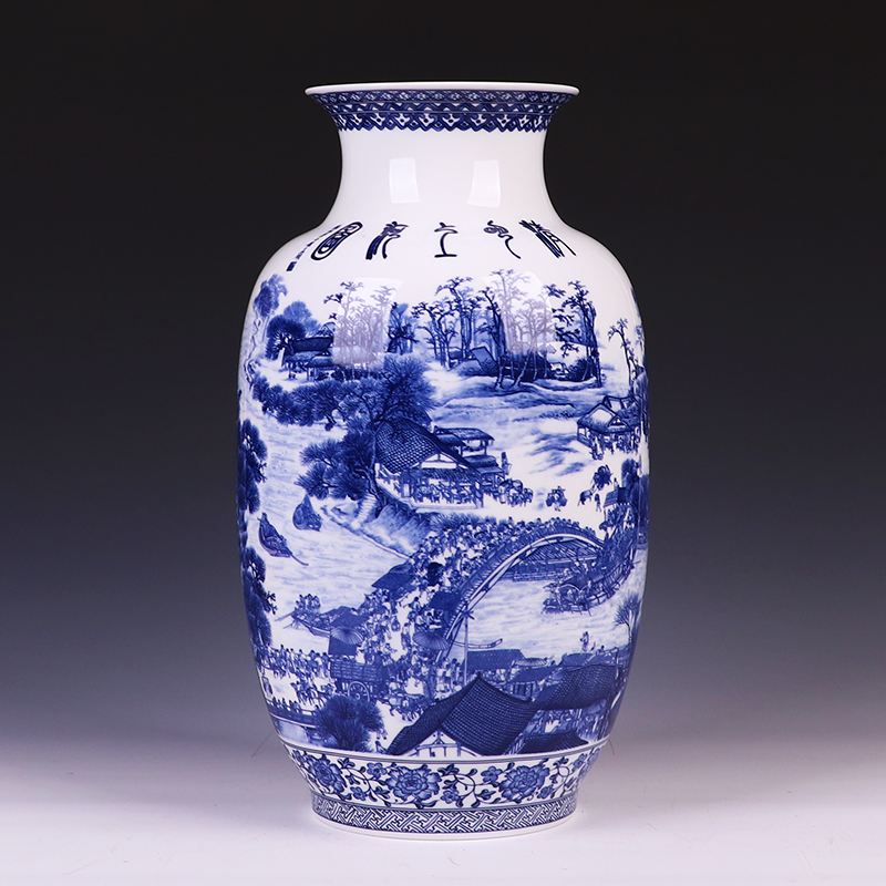 鸿轩景德镇陶瓷新中式家居摆件宁长毅清明上河图高白釉中青花冬瓜