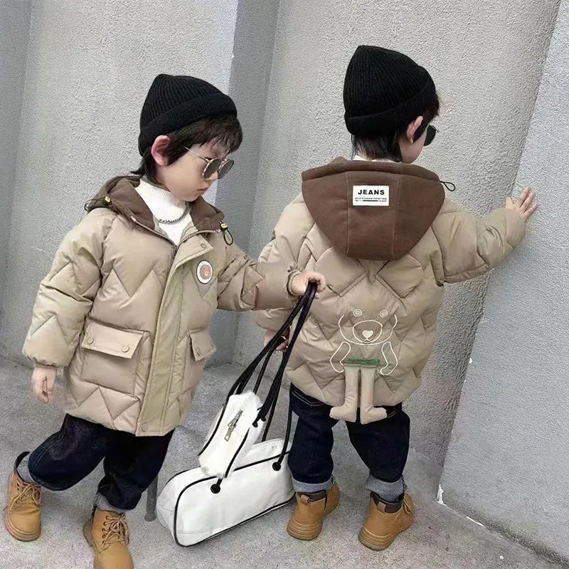 24小时内发货男童棉服胸前带闪光新款仿小羊皮加绒中长款儿童棉袄