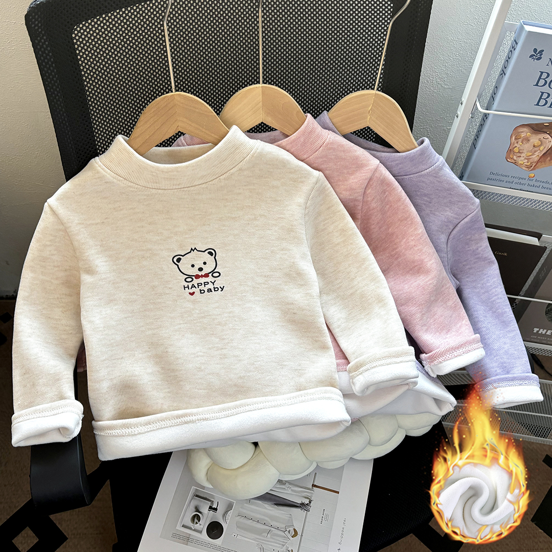 儿童加绒加厚保暖上衣女孩秋冬季打底男宝绒衣毛衣中大童百搭3588