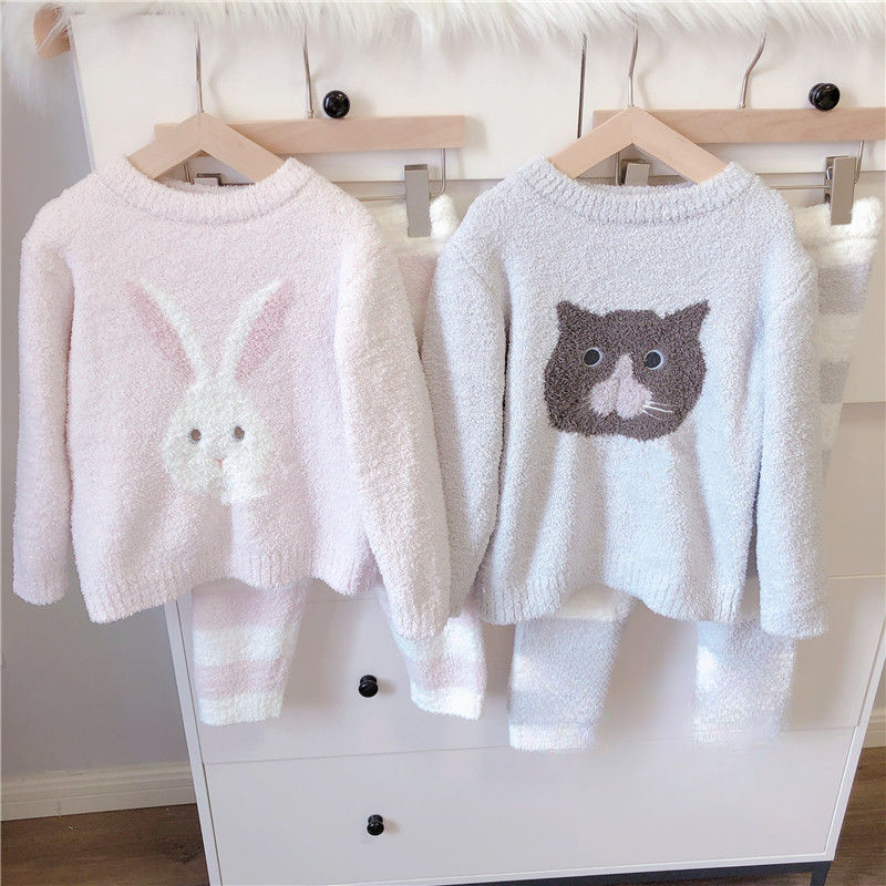 景景秋冬软绵绵可爱猫咪兔子宝宝套头加厚保暖睡衣家居服Z