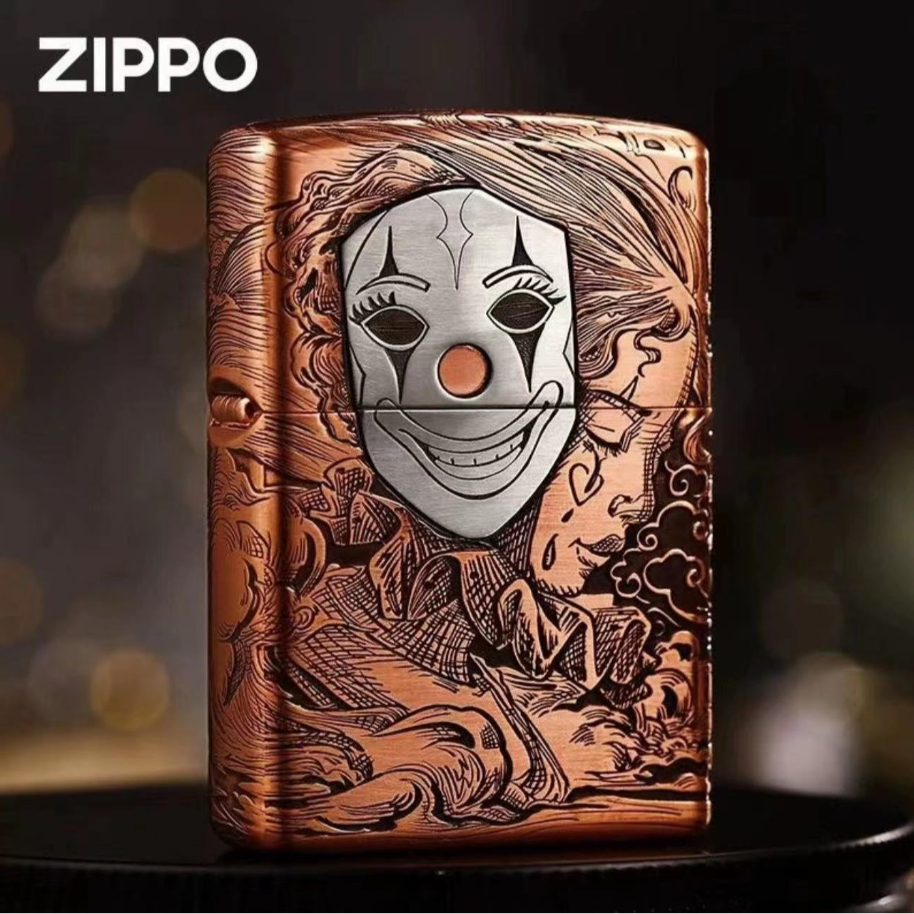 ZIPPO/之宝【紫铜面具人生】套壳纯紫铜镶嵌面具防风打火机 DYX1H1