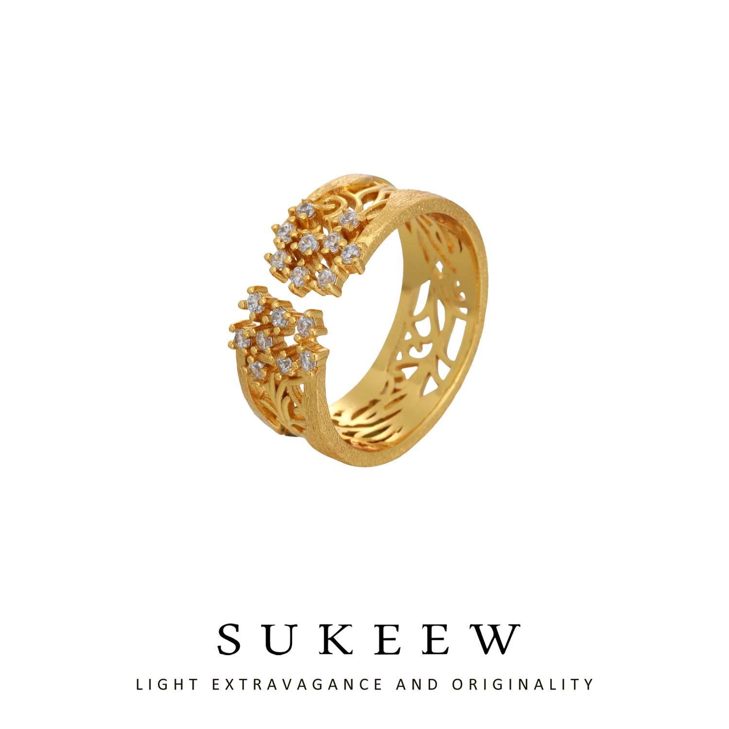 SUKEEW/酥可 铜合金合成锆石戒指 气质镂空时尚小众戒指664206