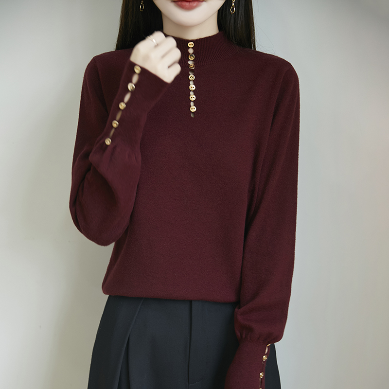 哥弟阿玛施正品纯羊绒半高领针织打底衫女两面可穿保暖内搭毛衣女