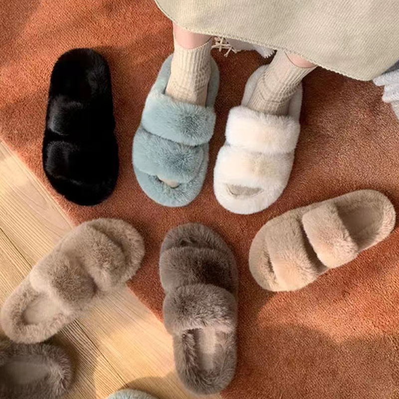 毛毛拖鞋女外穿2023年冬季新款厚底时尚百搭女士居家平底毛绒棉拖