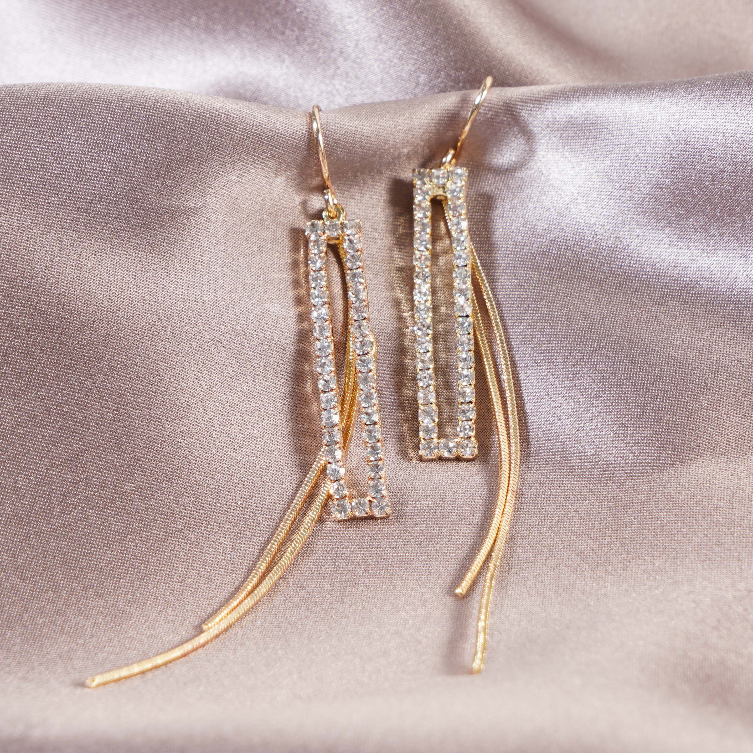 铜合金耳饰 方形长款流苏耳线女气质时尚温柔风耳饰女N1005