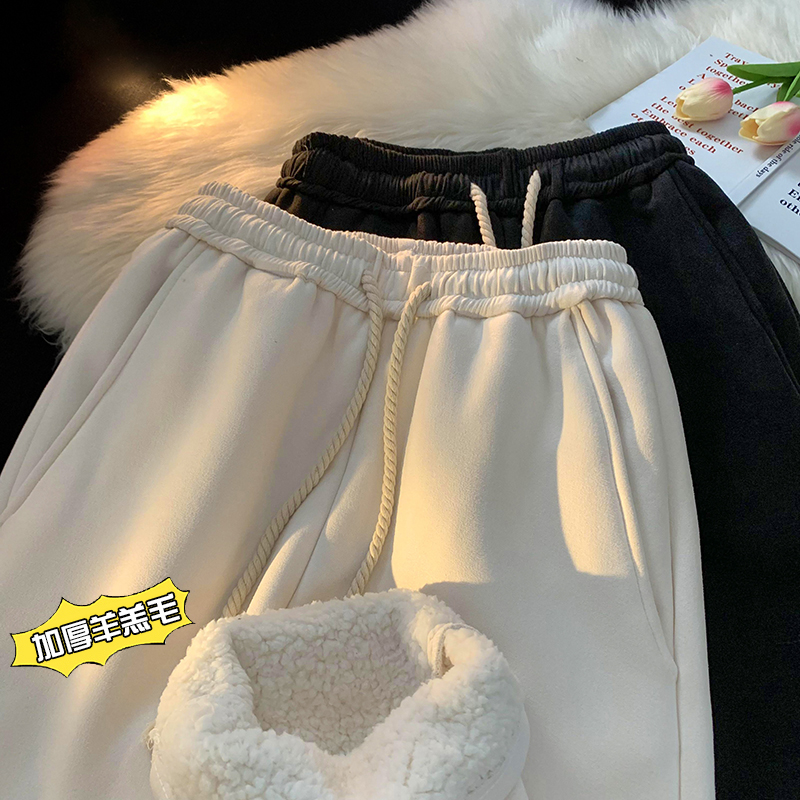 抗寒零下40度羊羔绒裤子男款冬季加绒加厚美式运动卫裤直筒休闲裤