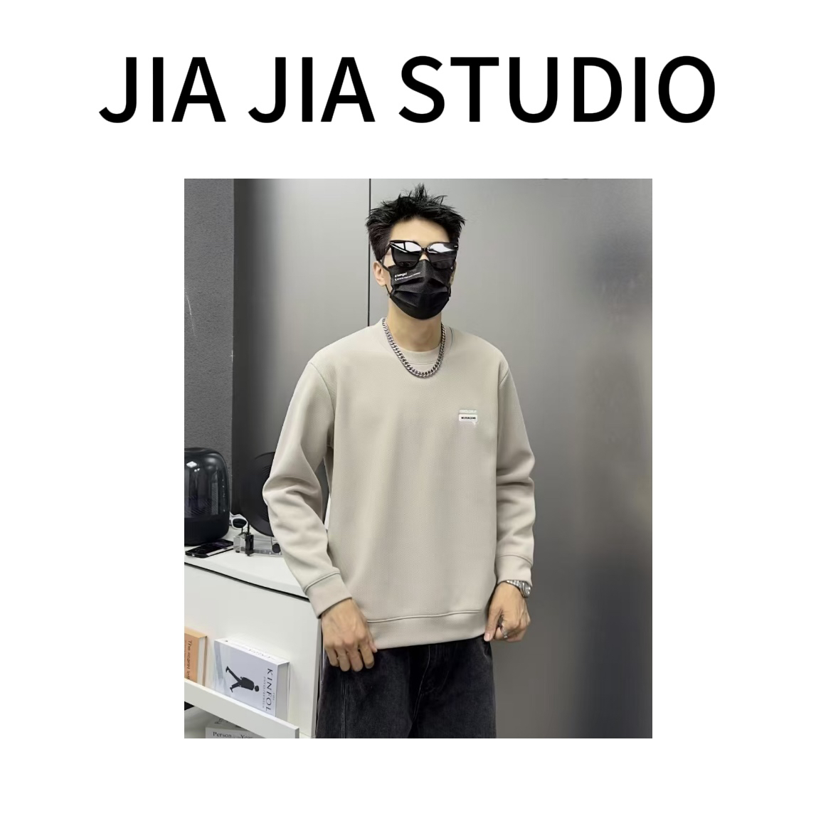 嘉嘉推荐#2069【冬季加绒加厚】圆领百搭刺绣男士卫衣